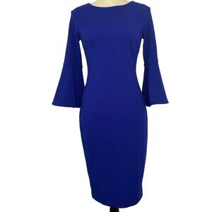 Calvin Klein Sz 2 Royal Blue Boat Neck Peplum Sleeve Gold Zipper Flowy NWOT